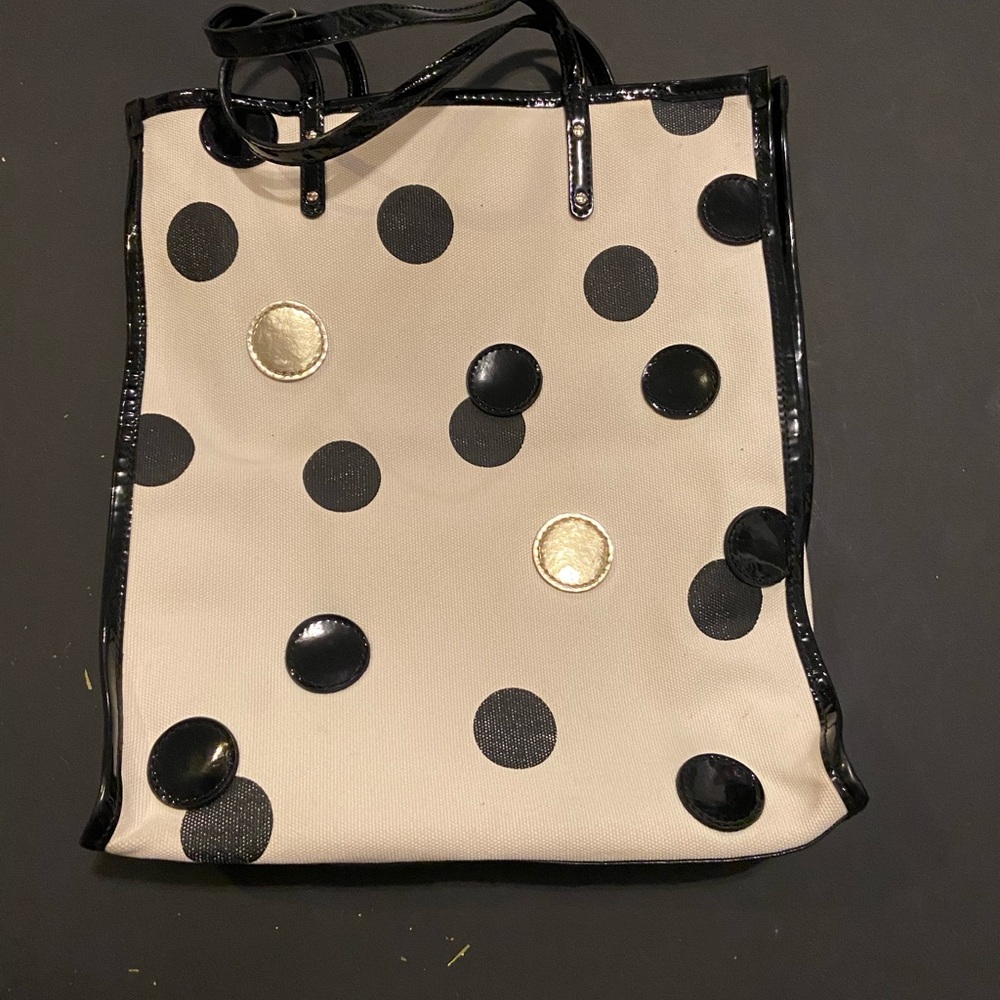 Kate spade large blk and cream polkadot tote bag